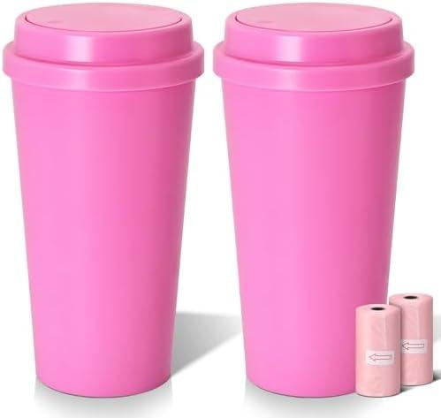 LCMWHOP Car Trash Can Bin with Lid - 2 Packs Mini Car Garbage Can Cup Holder - Pink Small Leakproof Vehicle Trash Bin - Automotive Organizers and Storage for Back Seat Door SUV Accessories
