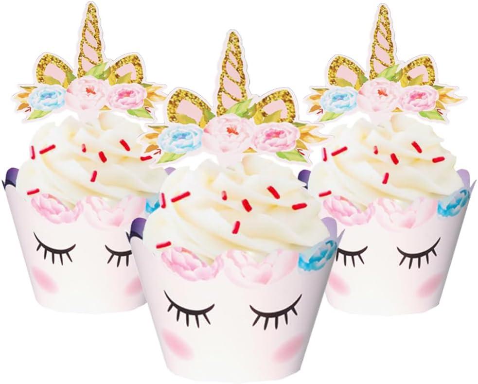 80 Pieces Unicorn Cupcake Toppers and Wrappers Decorations Unicorn Cup Cake Liners Rainbow Birthday Party Supplies Used for decorating desserts at birthday parties