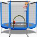 55'' Indoor&Outdoor with Enclosure Trampoline for Kids Gifts 4.5FT，6FT，Indoor&Outdoor Trampoline Gift for kids，With Enclosure，Basketball Hoop，Swing，Adjustable Gym Bar，No-Gap Design