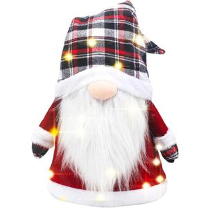 Sosation Lighted Christmas Tree Topper 25 Inch Large Buffalo Plaid Gnome Tree Topper with Lights Scandinavian Swedish Tomte Battery Operated Christmas Decorations for Xmas Home Decor(Black, White)
