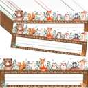 50PCS Woodland Friends Nameplate Traditional Manuscript Flat Left or Right Alphabet Name Tags with Adhesive Dots Classroom Flat Name Plate for School Student Desks Supply Woodland Creatures Decoration