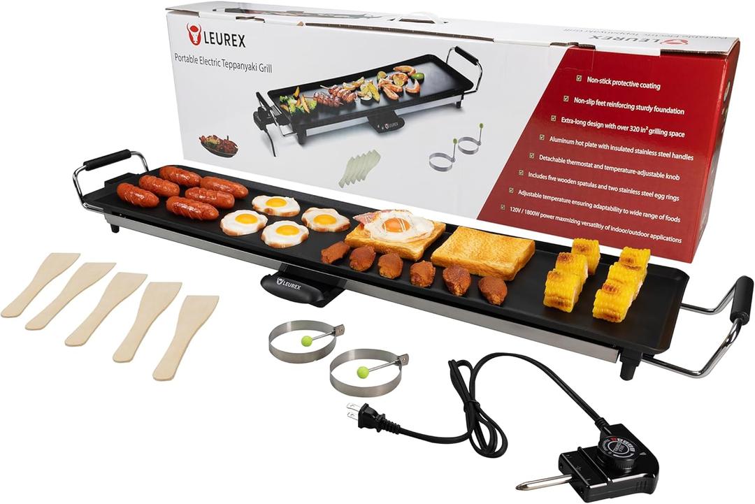 Premium Electric Griddle 36" - Smokeless Indoor Grill - Portable & Nonstick Electric Grill for Outdoor Use - Extra Large Electric Griddle Nonstick with Adjustable Temp & Even Heating by IDL Packaging