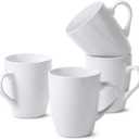 White Coffee Mug Set, 4x12 oz, Fine Bone China Porcelain by Brew To A Tea