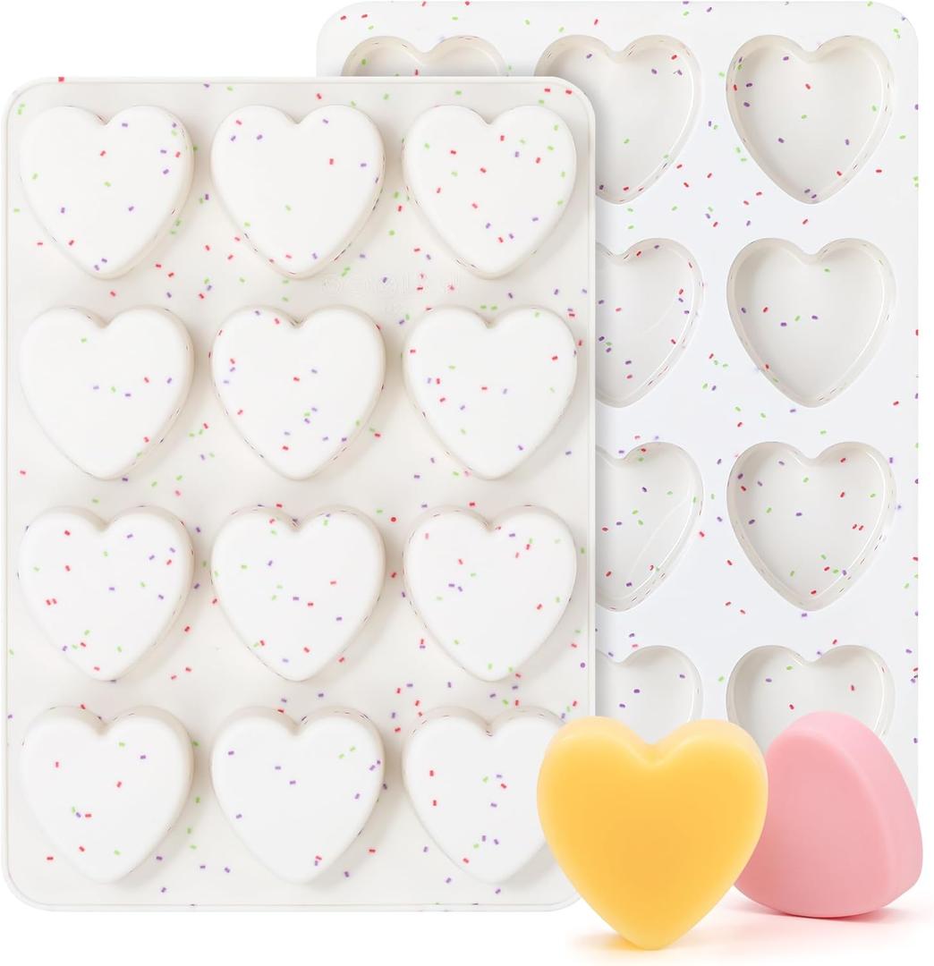 2 Inch Small Heart Shaped Silicone Molds for Chocolate, Candy, Cake, Soap (Set of 2, Cream)
