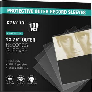 Record Sleeves - Clear Plastic Protective Vinyl Outer Sleeves, 3 Mil No-Acid, 12.75" x 12.5" for 12" Single & Double LP Album Covers (100 Pack)