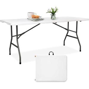 pollilar 6FT Folding Table Plastic 6 Foot Foldable Table HDPE Portable Banquet Surface Fold-in-Half Desk Utility for Working Meeting,Parties, Picnic, Camping, Weddings, Catering, Garden Dining-White