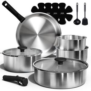 CAROTE Pots and Pans Set, Stainless Steel Cookware Set Detachable Handle, Induction Kitchen Cookware Sets with Removable Handle, RV Cookware Set, Oven Safe