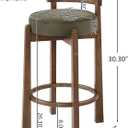 Merax Bar Stools Set of 2, Mid Century Upholstered Barstools in Rubber Wood Frame with Low Back, 26.3" Seat Height Counter Stools with Ring Footrest for Dining Room, Dark Walnut+ Green