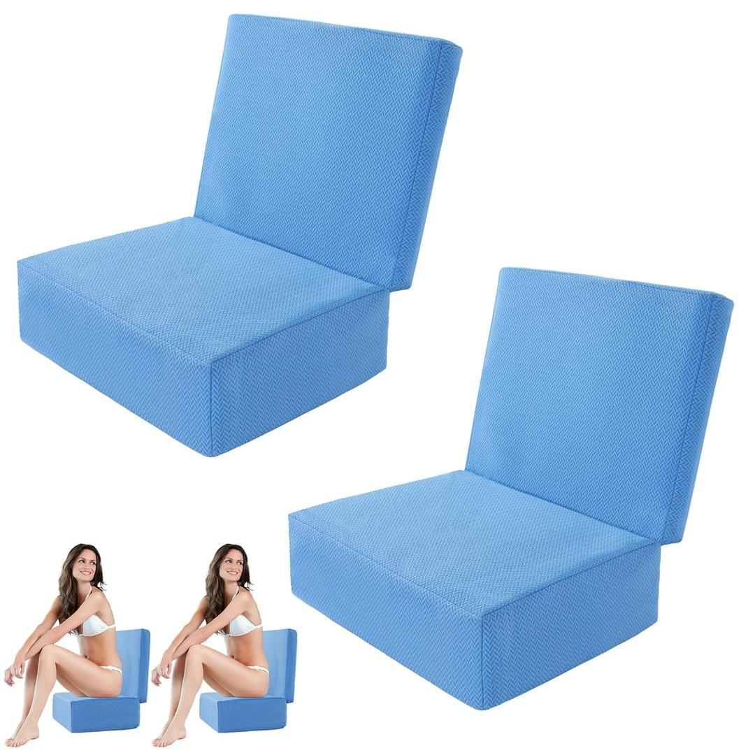 MABOZOO 2 Pcs Foldable Hot Tub Booster Seat, Adjuatable 2 Heights Extra Thick Hot Tub Pillow Bath Seat with Back Support Cushions, Washable Bathtub Cushion for Indoor Outdoor (Blue)
