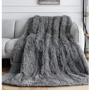 Weighted Blanket for Adult 15 lbs Dual Sided Cozy Fluffy Heavy Blanket,Ultra Fuzzy Throw Blanket with Soft Plush Flannel Top,60 x 80 inches Black on Both Sides