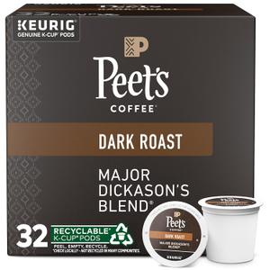 Peet's Coffee, Dark Roast Keurig K-Cup Pods - Major Dickason's Blend 32 Count (1 Box of 32 K-Cup Pods) (BB: January 18, 2026)