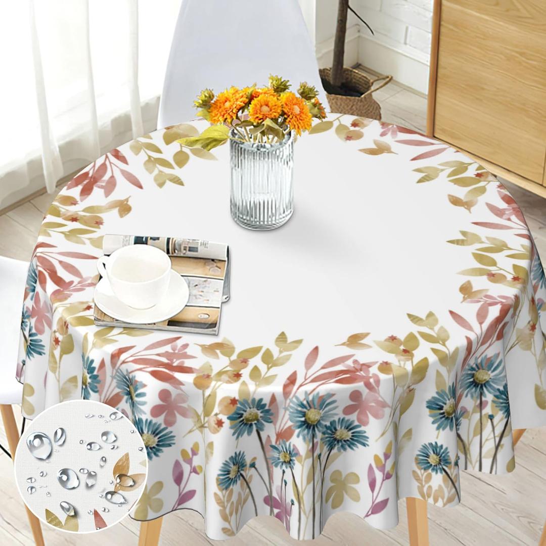 Round Tablecloth 60 inch, Floral Round Table Cloth, Stain Resistance, Water Repellent and Wrinkle-Free, Fall Flower Circle Tablecloth for Home Kitchen Dining Party Patio Indoor and Outdoor Use (Leaf)