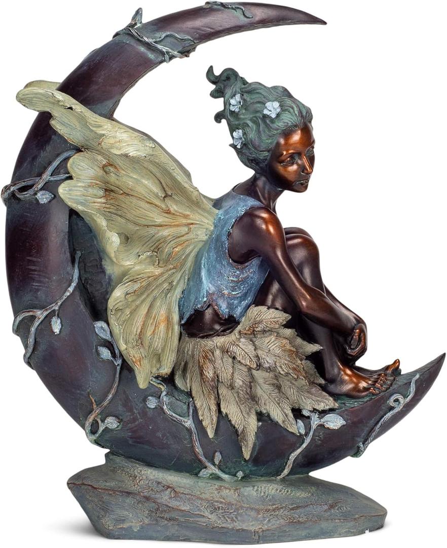 Napco Imports Crescent Moon Fairy Bronze Tone and Ivory 19.75 Inches Polyresin Figurine