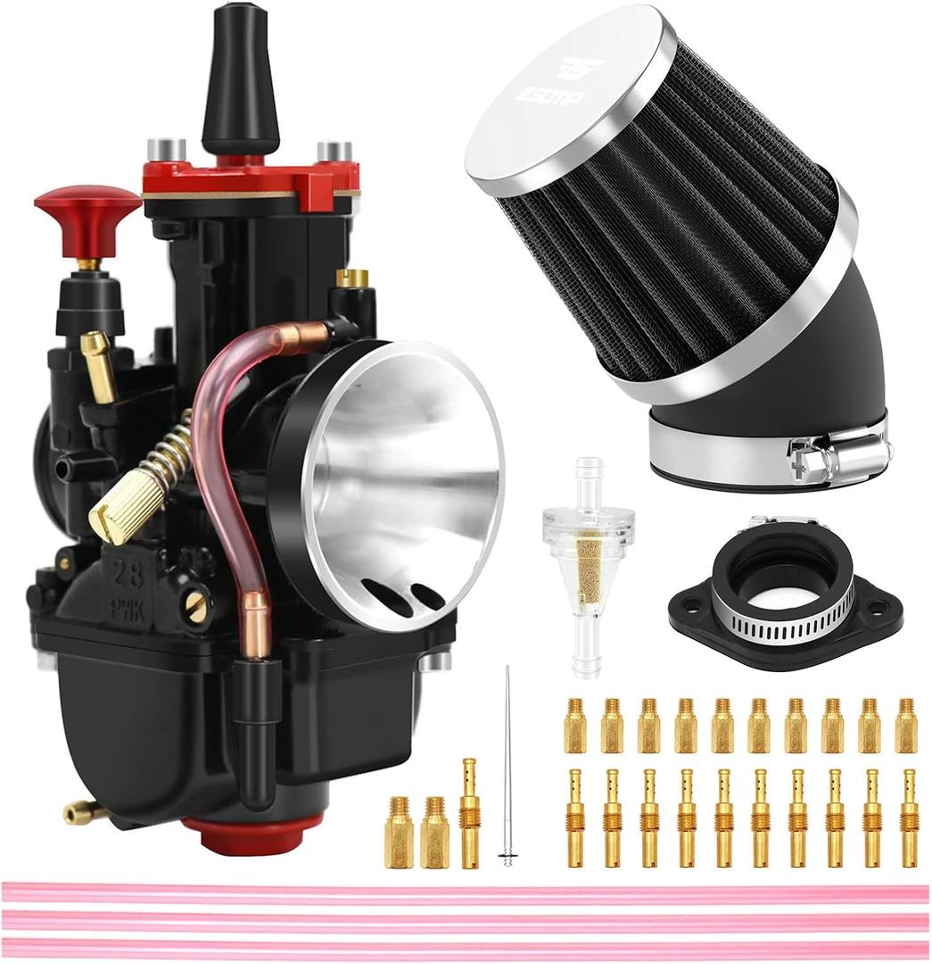 PWK 24mm Carburetor Racing Carb Kits with Air Filter 10pcs Main Jets 10pcs Slow Pilot Jets Universal for 2T 4T Engine Dirt Bike Motocross Motorcycle Scooter ATV Quad Go Kart (24mm) (24mm)