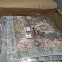 Area Rug 6'x9' Washable Vintage Traditional Distressed Thin Retro Kitchen Indoor Floor Cover Non Slip Carpet Floral Print Mat for Living Room Bedroom Dining Room (Khaki and Blue)