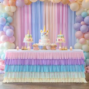 Pastel Rainbow Table Skirt Ruffle Party Tablecloth for Rectangle Table 6ft Birthday Party Baby Shower (72" x 30" (Rectangular))