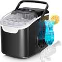Antarctic Star Countertop Ice Maker Machine, 8 Ice Cubes in 6 mins, 26lb/Day Ice with 2 Sizes- Portable Mini, Energy Saving & Basket/Scoop for Home/Party/Travel/Camping/Bar, Dark Black