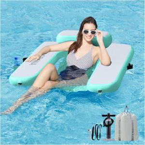 Inflatable Floating Chair Pool Floats Adult Lounger Float Chair for Swimming Pool Party Lake River (50"L x 45"W, Grey+Mint Green)