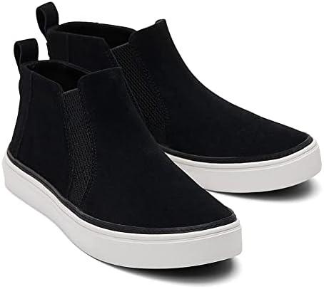 Black Leather Suede Pull On Rounded Toe Low Top Fashion Sneakers (Black, 10)