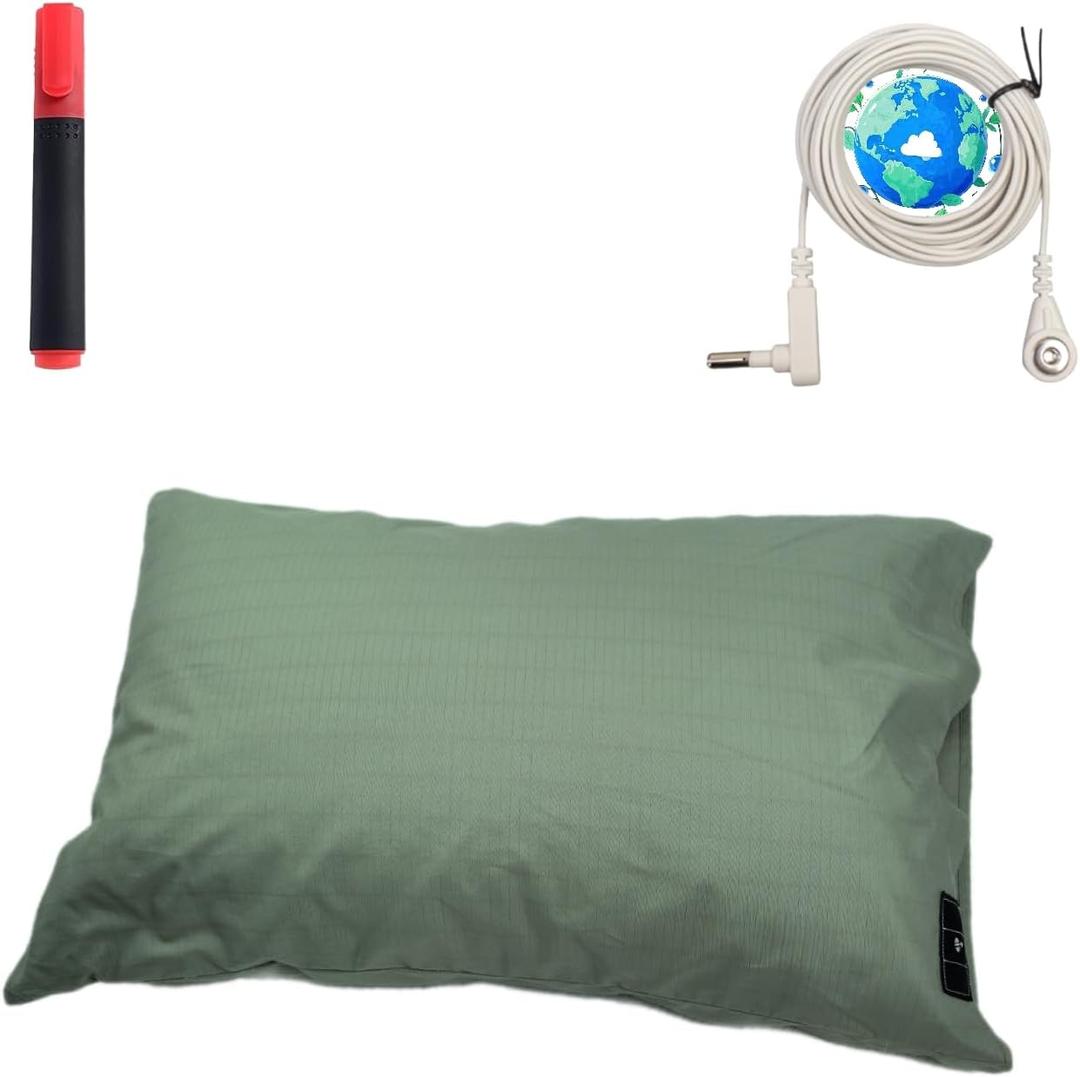 NAGS Grounding Pillowcase King Size with 5% Silver Fiber 95% Soft Cotton Pillow Case Improve Sleep Anxiety Relief (Green, King 20 * 36inch) 1PCS