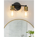 WILON 2-Light Bathroom Vanity Light Fixture Over Mirror, Black and Gold Sconces with Clear Globe Glass Shades, E26 Base Wall Lamp for Living Room Bedroom Stairway