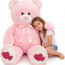Tezituor Giant Teddy Bear 4 Feet - Big Pink Stuffed Animal with Love Red Heart - Large Stuffed Bear Plush Toys for Kid Christmas Birthday - Valentines Bear Gift for Girlfriend