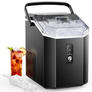 Joy Pebble Nugget Ice Maker, 10,000pcs/33lbs/Day, Portable Nugget Ice Maker Machine with Handle, Ice Makers Countertop Self-Cleaning, with Ice Scoop & Basket (11.3"D x 8.66"W x 12.68"H, Black)