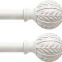 QDWIS 2 Pack Antique White Curtain Rods for Windows 48 to 84 inch,1" Adjustable Heavy Duty Window Curtain Rod with Leaf Finials,Rustic Decorative Drapery Rods Set,Size:36-88''