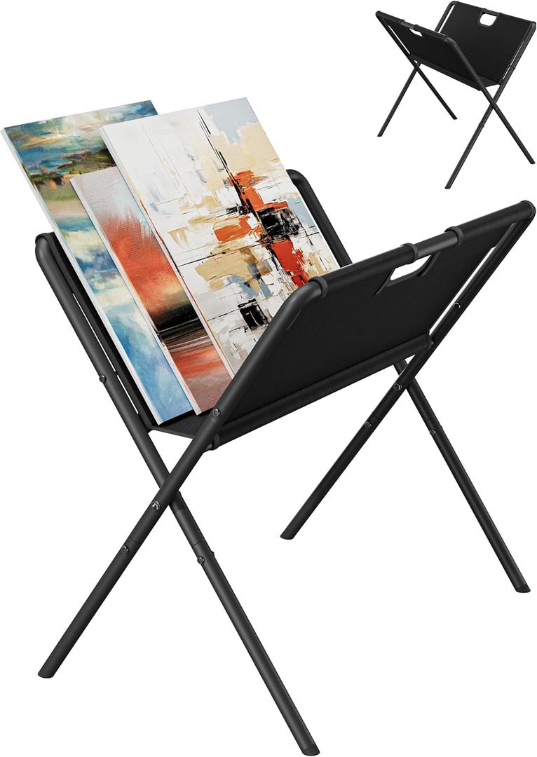 Mocomax Canvas Art Print Rack for Painting, Portable Folding Art Display Stand in Artist Galleries & Studios, Functional Art Storage Drying Rack for Posters, Artwork, Prints, Canvas, Panels, Black (L)