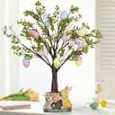 26In Pre-Lit Easter Tree with Lights, 24 LED Battery Operated Easter Egg Tree Decor with Timer, Artificial Tree with Cherry Blossoms, Colorful Eggs & Resin Bunny Base for Tabletop Spring Decor