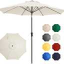 Ayge 9FT Large Outdoor Patio Umbrella Market Table Umbrella-UV Resistant, Easy Push Button Tilt and Crank, 8 Sturdy Fiberglass Ribs Heavy-Duty Pool Umbrella for Deck, Backyard,Garden,White