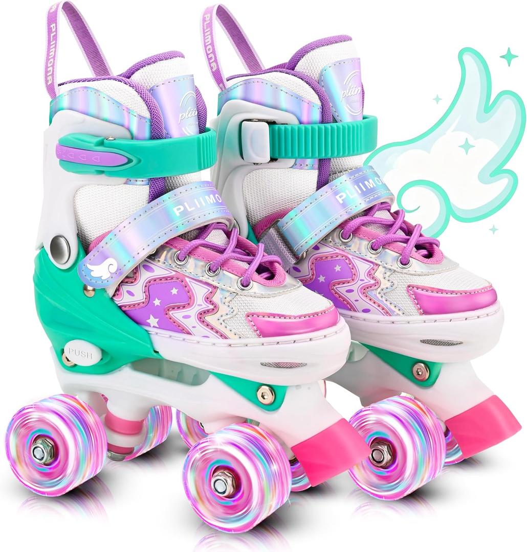 Star Wing Roller Skates for Toddlers & Kids - 4 Size Adjustable Light Up Patines para Nias, Battery-Free All Illuminating Wheels, Ideal Gift for Girls and Boys Ages 3-12 (Green)