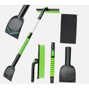 45.6" Ice Scraper and Snow Brush for Car Windshield [Silicone Bristles] ,3in1 Extendable Emergency Snow Shovel with Ergonomic Foam Grip and 360° Pivoting Brush Head for Christmas, Car Auto Truck SUV