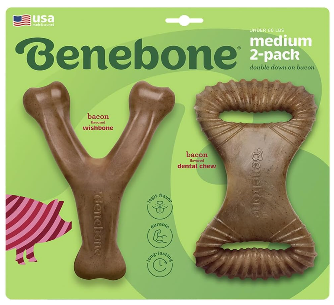 Benebone Medium 2-Pack w/Wishbone & Dental Chew Bacon Flavor Dog Chew Toys