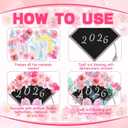 35 Pcs Graduation Cap Decorations Kits DIY Pink Faux Flower Heads 3D Butterfly Bow Ornament Adhesive Rhinestones Glitter Alphabet Letter Number Sticker for Grad Cap Topper Graduation Party DIY Crafts