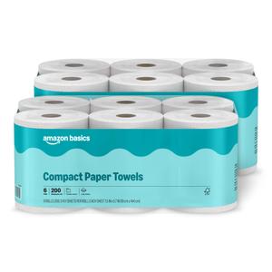Amazon Basics Compact Paper Towel 200 sheets 6 ct
