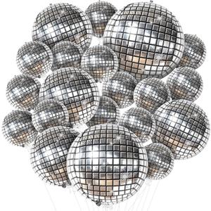 KatchOn, Silver Disco Ball Balloons - 32 Inch, Pack of 20 | Shiny Disco Ball for Disco Party Decorations | 4D Sphere Disco Balloons for Disco Bachelorette Party Decorations | Silver Birthday Dcor