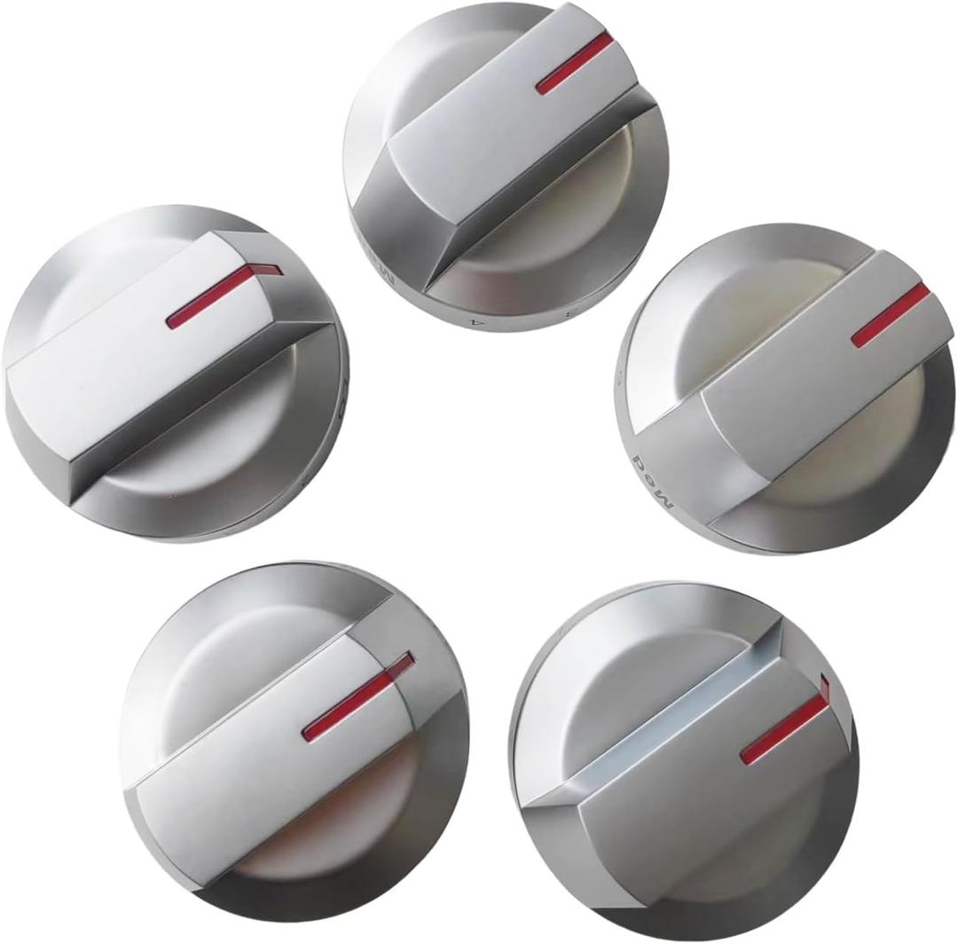 Upgraded OEM DG94-04167 (pack of 5) Gas Stove Knobs for Samsung Stoves/Ovens, DG94-04167M for Samsung Gas Stove Knobs,Fit for NX60A6111SS, NX60A6511SS/AA-01, NX60A6511SG/AA, NX60A6311SG/AA-00 (Silver)