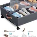 Under Bed Shoe Storage with Wheels, Set of 2, Fit 12 Pairs, Dorm Room Essentials, Shoe Organizer Under Bed Solution with Clear Window, Breathable, Shoe Organizer for Closet (black)
