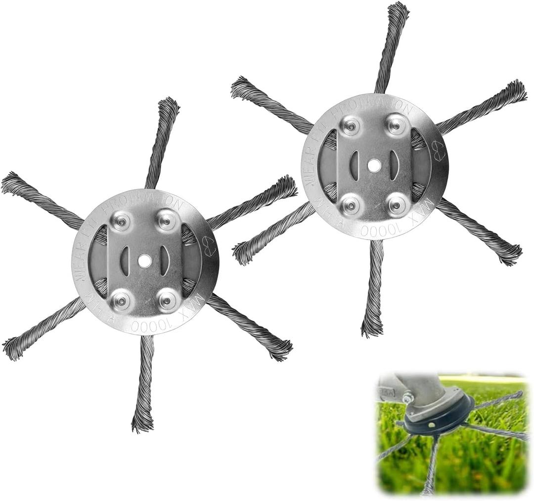 2Pcs Steel Wire Grass Trimmer Head, 2025 New String Trimmer Replacement Head, Universal Brush Cutter Steel Head for Lawn Mower Edging, 6 Inch Steel Wire Weed Brush Cutter Trimmer Head (6 Blades)
