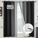 COSVIYA 100% Blackout Black Ombre Curtains for Bedroom with White Back, 2 Thick Layers Thermal Insulated Room Darkening Grommet Window Panels, 52x63 Inch, 2 Panels