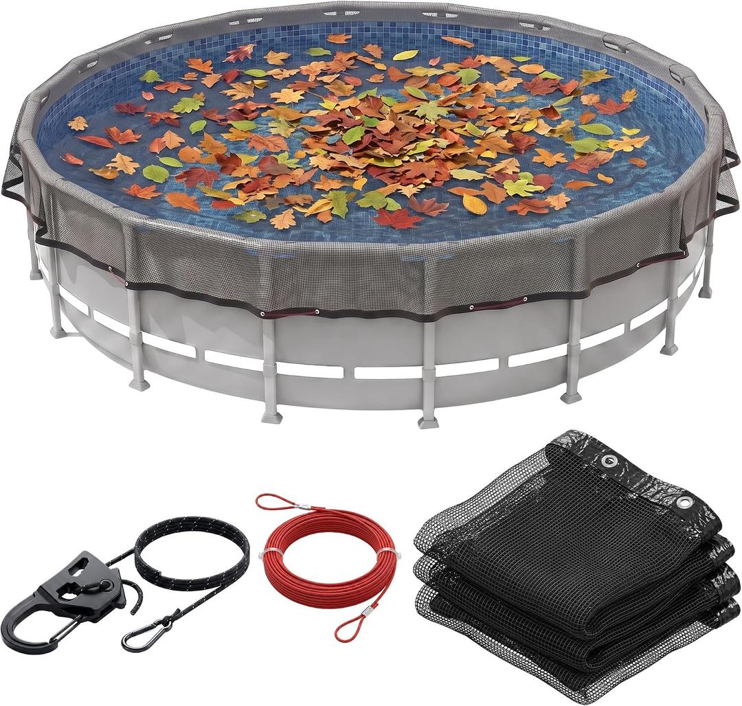 24' Round Heavy Duty Pool Leaf Net Cover, Durable Reinforced Mesh Pool Cover for Leaves & Debris, Tear-Resistant Above Ground Pool Net with Secure Fit, Easy Install Leaf Protection