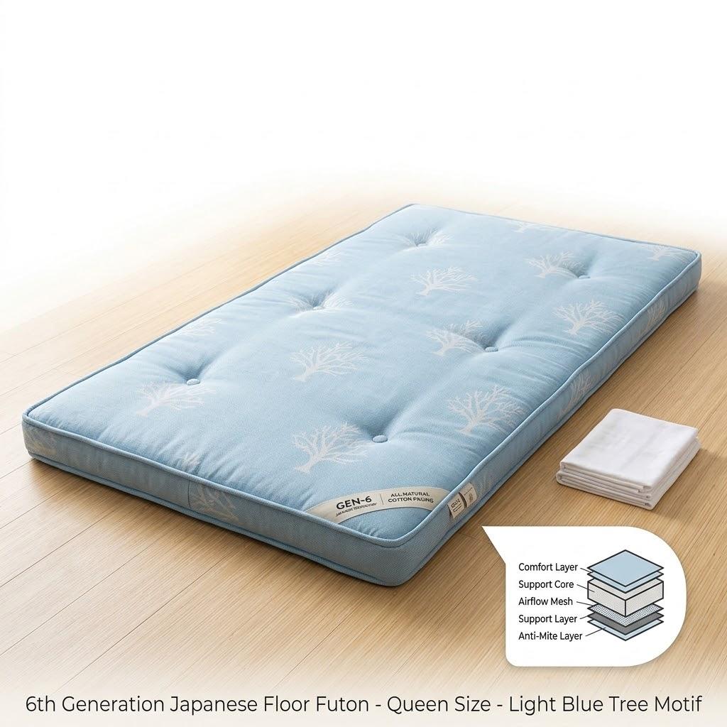 6th Generation Japanese Floor Futon Mattress - Extra-Thick 9-Layer Modern Futon with 100% High-Density Foam, Portable Floor Mattress Sleeping Pad for Adults, Guest Room, Dormitory, Full Size(54"X80")