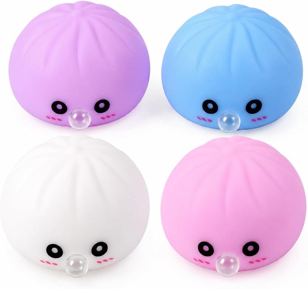 New Dumpling Squeeze Blow Bubbles,Dumpling Mystery Box for Adult,Dumplings Stress Balls,Bubble Squeeze Relief Ball,4-Pack