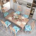 Stretch Dining Chair Seat Covers Set of 2,Dining Chair Slipcovers, Floral Printed Chair Covers,Soft Fabric Washable Upholstered Chair Seat Protector, No Rear Covers for Home Kitchen Dining Room (Light Blue Geometric Circles)