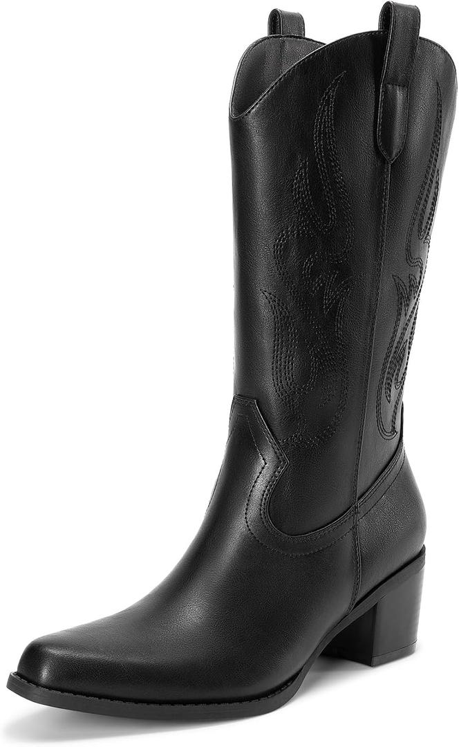 DREAM PAIRS Women's Square Toe Cowboy Mid Calf Western Boots, Size: 9.5