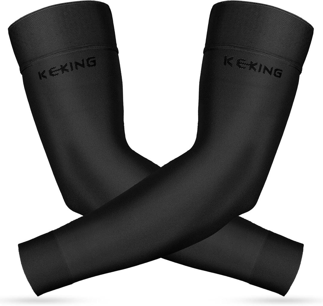 KEKING Lymphedema Compression Arm Sleeves with Silicone Band for Men Women (Pair), 15-20 mmHg Compression Full Arm Support for Lipedema, Edema, Post Surgery Recovery, Swelling, Pain Relief, Black, Medium