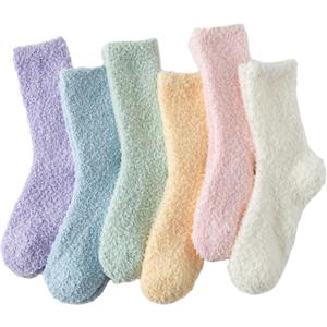 6 Pairs Fuzzy Socks For Women Soft Home Slipper Socks Fluffy Sleeping Socks don't Shed Lint