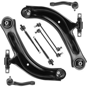 Front Lower Control Arm w/Ball Joint for Nissan Sentra 2007-2012, Stabilizer/Sway Bar + Outer & Inner Tie Rod End Link, 8Pcs Suspension Kit K620373 K620374 K750096 ES800575 ES800574 EV800820