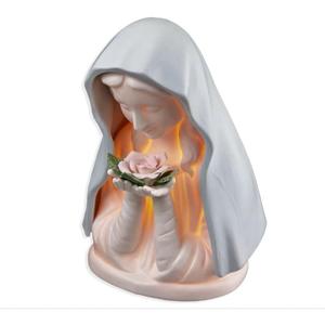 VILLAGE GIFT IMPORTERS Blue Madonna with Rose Night Light | Small Catholic Table Lamp | Blessed Mother in Blue Veil Holding a Pink Rose | Emits Soothing Warm Light | Catholic Home Decoration
